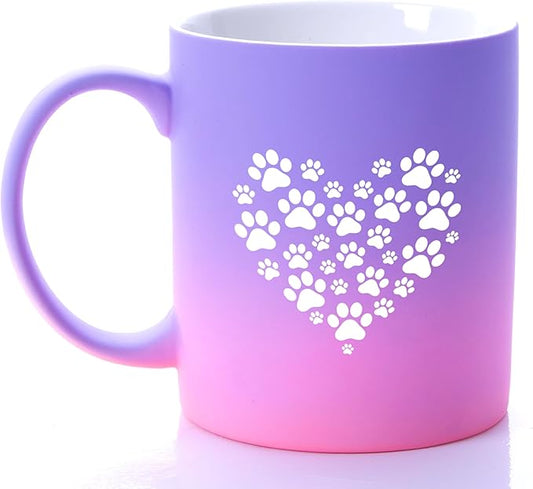 G MUGS Dog Paw Ceramic Coffee Mug, Pet Paw Print Heart Design Mug, Tea Mug, Cute Animal Lover Gift for Women Men,13oz Sunset Glow Mug