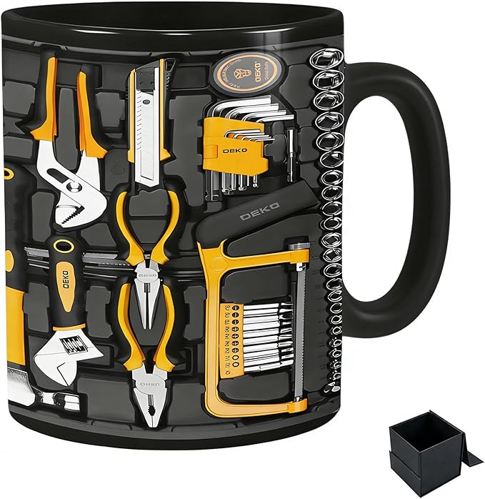 2026 New Mechanic Tool Kit with Fun 3D Printed Pattern Mug, 11oz Ceramic mechanical toolbox coffee cup Set, Perfect for Birthdays, Valentine's Day, and Father's Day (B)
