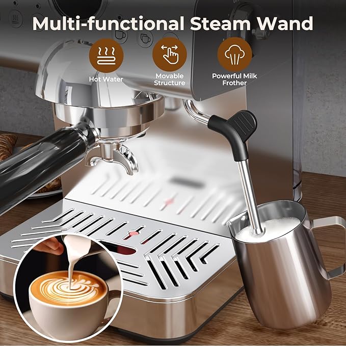 Havato 20 Bar Espresso Machine,Hot & Cold Brew Espresso Coffee Maker with Milk Frother,50oz Water Tank,LCD Display,Single & Double,Cappuccino & Latte Machine for Home