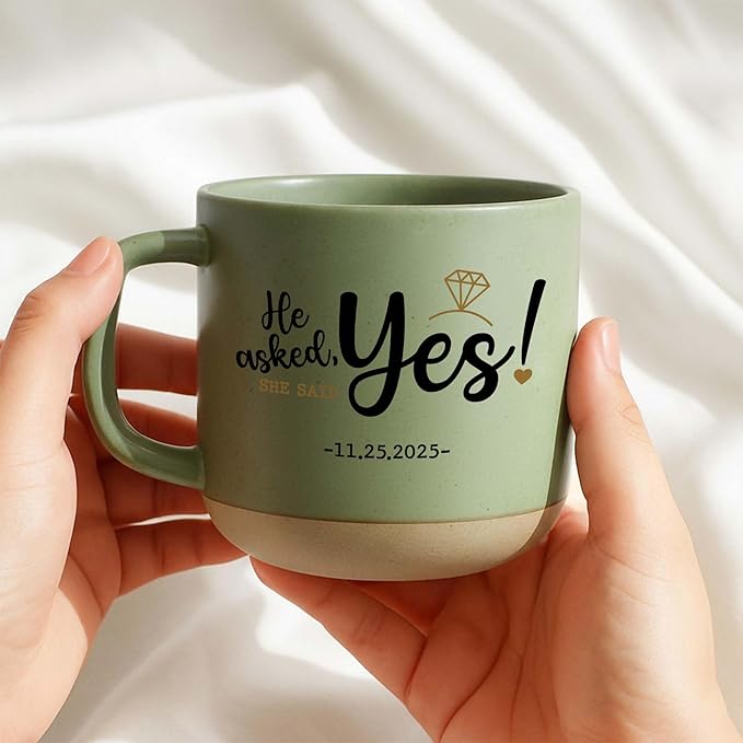 Personalized Engagement Photo Pottery Mug 12oz, She Said Yes Coffee Mug, Custom Couple Picture Mug, Wedding & Anniversary for Couple