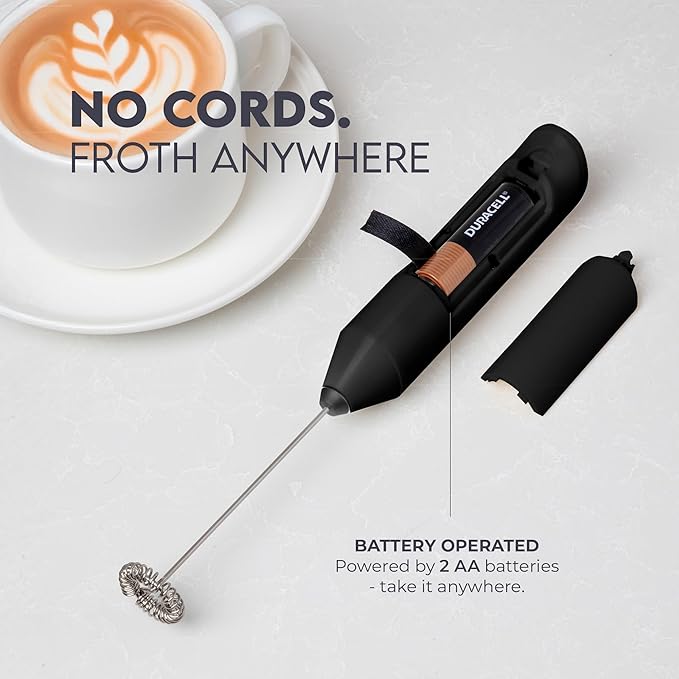 Zulay Kitchen Powerful Milk Frother Handheld with 2 Duracell AA Batteries – Ultra Fast Frother Wand Electric Drink Mixer for Coffee, Lattes, Cappuccinos, Matcha & Hot Chocolate – Portable Foam Maker