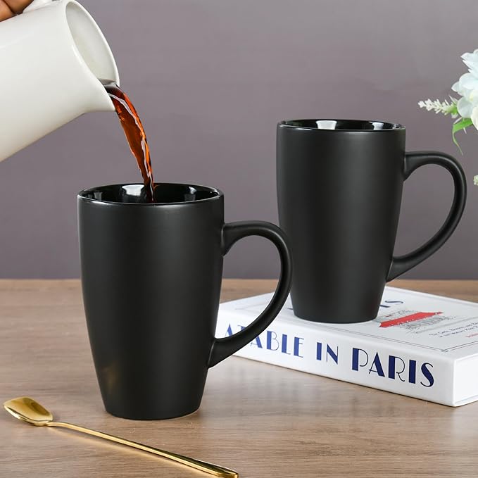 BYCNZB 20oz Extra Large Ceramic Tall Coffee Mugs Set for Coffee Tea Hot Cocoa set of 4 Dishwasher & Microwave Safe (Matte black)