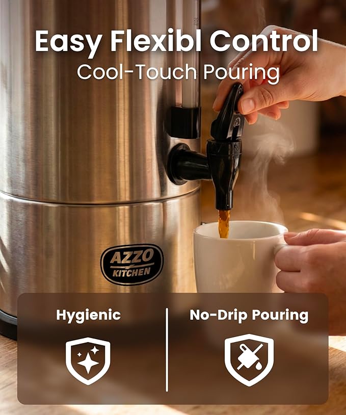 AZZO KITCHEN Commercial Coffee Maker 50-Cup Large Coffee Urn with Percolator Coffee Pot Electric 8L Stainless Steel Fast Brew Hot Water Dispenser for Tea Catering Events Home Office Easy Cleaning