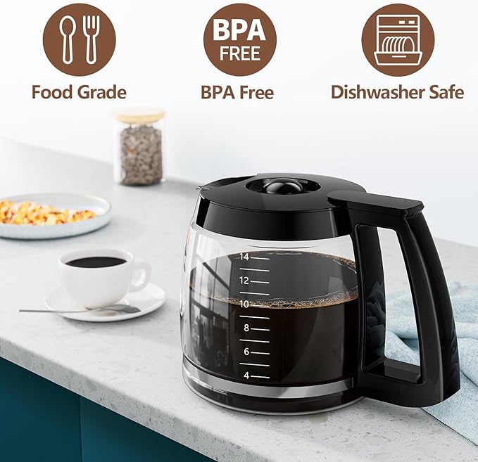 14-Cup Coffee Pot Replacement for Cuisinart Coffee Maker DCC-220, DCC-2600, DCC-2800, DCC-3200, DCC-3200P1,CBC-7200PC,CBC-7400PC,DCC-1800FR. Glass Carafe Replacement for Cuisinart with Sturdy Handle.