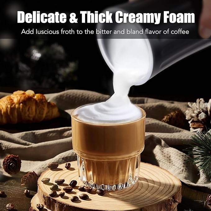 Ovetedot Milk Frother, Upgraded 4-in-1 Milk Frother and Steamer, Hot and Cold Foam Maker and Milk Warmer with Temperature Control & Auto Shut-Off, Frother for Coffee, Latte, Cappuccino, Matcha(Black)
