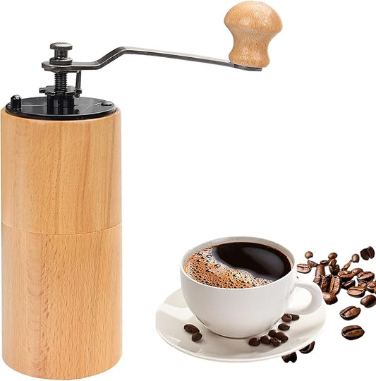 Manual Coffee Grinder, Wooden Hand Coffee Mill with Adjustable Burr, Natural Beech Wood, 5.93x2.68 Inch