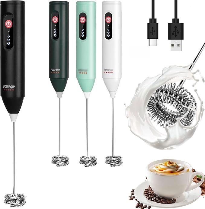 3-Speed Rechargeable Milk Frother for Coffee, Baking & Eggs - USB Fast Charging, Portable Frother Wand for Perfect Foam Every Time! (3-Speed Adjustable Blue)