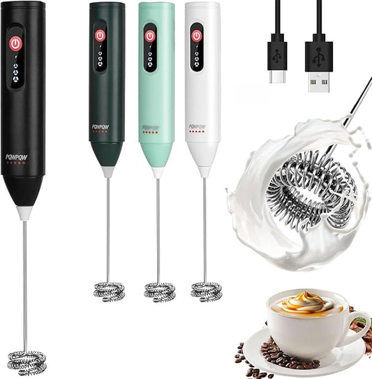 3-Speed Rechargeable Milk Frother for Coffee, Baking & Eggs - USB Fast Charging, Portable Frother Wand for Perfect Foam Every Time! (3-Speed Adjustable Blue)