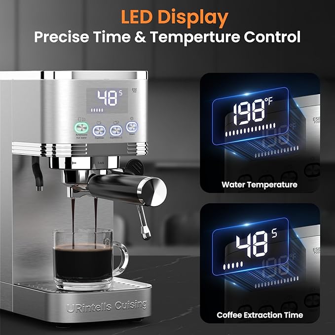 Espresso Machine 20 Bar Espresso Maker with Steam Milk Frother,Compact Stainless Steel Expresso Coffee Machine for Cappuccino Latte Americano, Coffee Maker Gift for Coffee Lovers Home and Kitchen