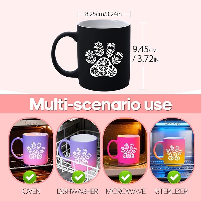 G MUGS Dog Paw Ceramic Tea Mug, Floral Pet Paw Design Coffee Mug, Cute Animal Lover Gift for Women,13oz Black Mug