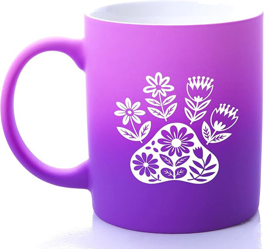 G MUGS Dog Paw Ceramic Tea Mug, Floral Pet Paw Design Coffee Mug, Cute Animal Lover Gift for Women,13oz Before Sunset Mug