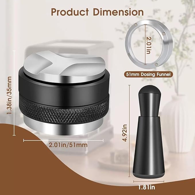 51mm Espresso Accessories Kit - WDT Tool Espresso Tamper, Coffee Distribution Tool, Dosing Funnel, Dual Head Coffee Leveler Fits Delonghi 51 mm Espresso Machines and Portafilters