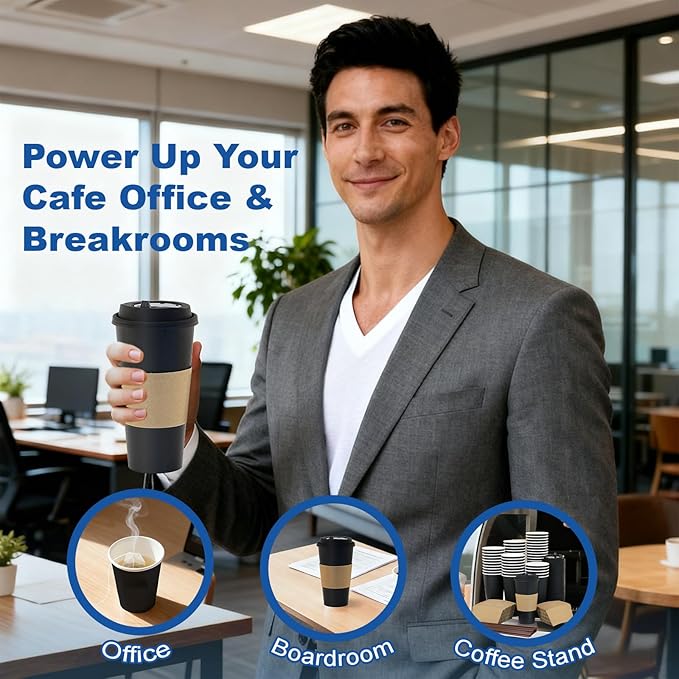 12 oz 500 Pack Coffee Cups with Lids and Sleeves, Straws, Hot Disposable To Go Travel Paper Cups Bulk for Office, Home Coffee Bar Accessories, Chocolate, Cocoa, Beverage (Black)