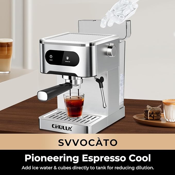CHULUX Svvocàto Espresso Machine, Hot & Cool Espresso Maker with Milk Frother, Touchscreen Expresso Coffee Machine with 50oz Water Tank for Cappuccino, Americano