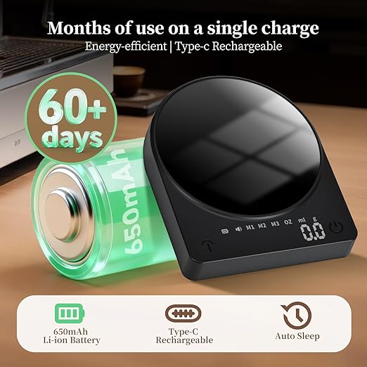 Coffee Scale Mini Espresso Scale with Timer Rechargeable Portable 0.1g Precision Digital Scale for Coffee Beans,Pour-Over/Drip Coffee,Food,Kitchen,Baking,Barista Scale