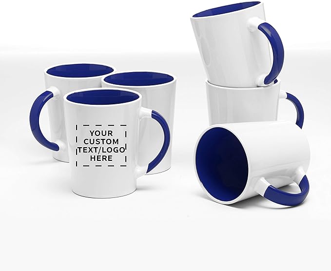 Custom Ceramic Latte Coffee Mugs by Albany 13 oz. Set of 10, Personalized Bulk Pack - Perfect for Coffee, Tea, Espresso, Hot Cocoa, Other Beverages - Cobalt Blue