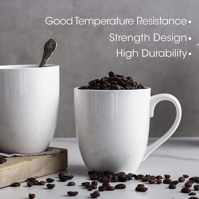 16OZ Ceramic Coffee Mugs Set, Large White Coffee Cups with Handles, Porcelain Mug Sets for Tea, Milk, Latte, Mocha, Cocoa, Cappuccino, Dishwasher Safe, Cups Gift for Holiday & Anniversary (6PCS)
