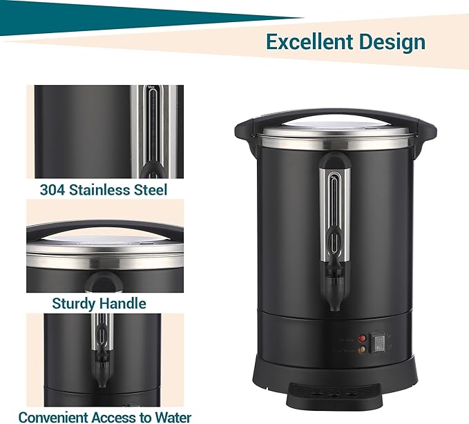 TROPOW 12 L/80 Cups Coffee Urn-3.2 gal Double Wall Commerical Coffee Maker for Buffet Catering Wedding Gathering,Large Capacity Hot Coffee Dispenser,Stainless Steel Hot Water Urn-Black
