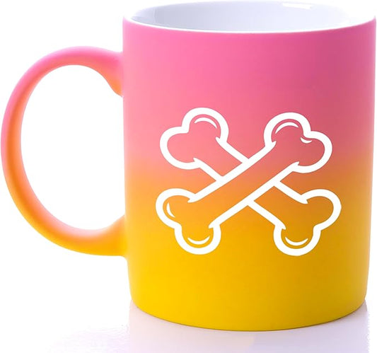 G MUGS Dog Bone Ceramic Coffee Mug - 13oz Tea Mug with Crossed Dog Bones Design, Cute Dog Lover Mug for Pet Owners, Gift for Women Men Yellow And Pink Mug