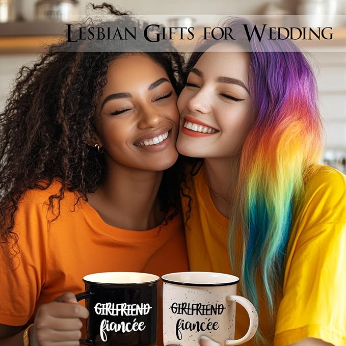 Physkoa Lesbian Wedding Gift – Funny Lesbian Gift for Her, 11oz Ceramic Coffee Cups for Lesbian Couple, Engagement or Anniversary