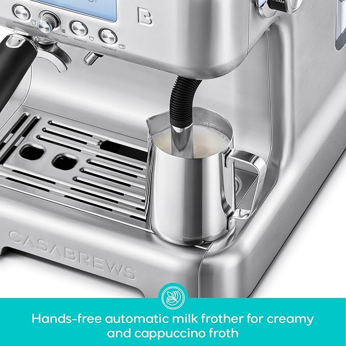 CASABREWS Neutron Pro Espresso Machine with Dual Boiler, 20 Bar Espresso Maker with Milk Frother and LCD Display, Cappuccino Latte Maker with Temperature Control, 91oz Water Tank, Stainless Steel