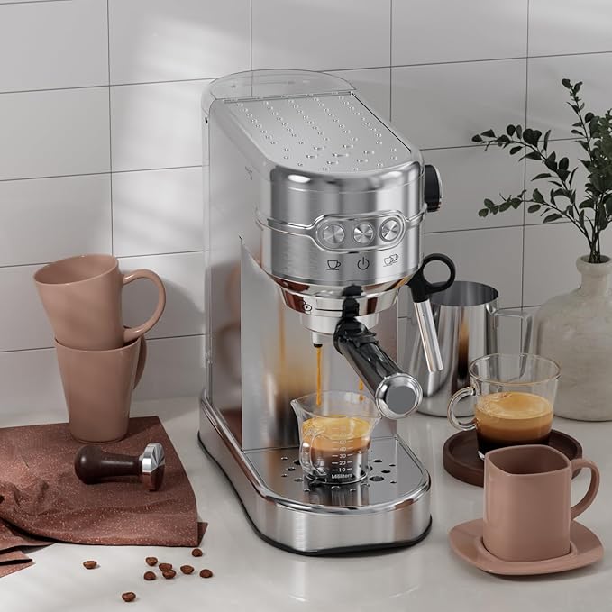 Espresso Machine 20 Bar, Compact Espresso Maker, Stainless Steel Expresso Coffee Machines with Steam Milk Frother & 34oz Removable Water Tank for Home, Cappuccino Machine, Great Gift