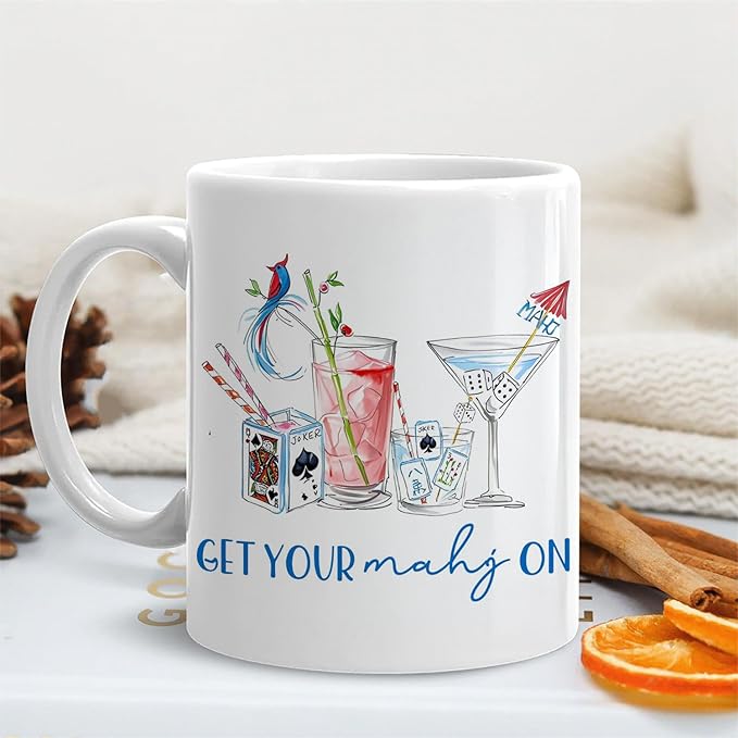 Mahjong Cocktail mug Gifts for Mah Jong Lover Players,mahjong gifts for women,Mah jong Accessories Ceramic Coffee Tea Mug 11 oz