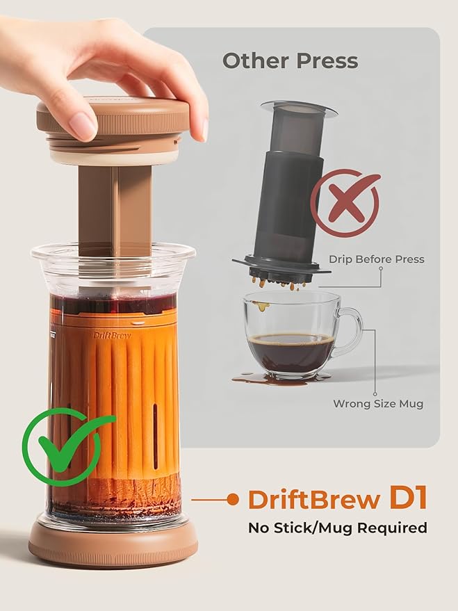 D1 All-in-one Portable Coffee Maker with 200-Count Paper Filters Included, Cold & Hot Brew, a French-press Style Coffee Press for Travel, Hiking & Camping