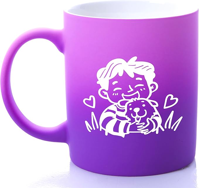 G MUGS Dog Lover Ceramic Coffee Mug - 13oz Ceramic Tea Mug with Kid & Puppy Hug Design, Gift for Men Boys Dog Enthusiasts Before Sunset Mug