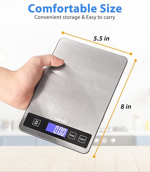 Food Scale - 15kg/33lb Rechargeable Digital Kitchen Scale with Full-View LCD Display, Grams and Ounces, Type-C or Batteries, Easy Clean Stainless Steel, for Baking, Cooking & Meal Prep, Black