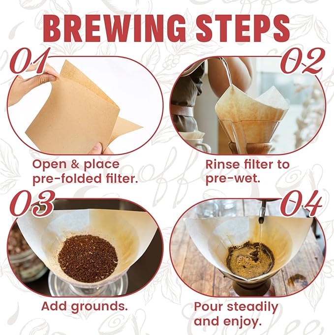 Pre-Folded Unbleached Cone Coffee Filters – Premium Canadian-Imported Thick Paper, Compatible with Chemex Pour-Over Brewers(240 Filters)
