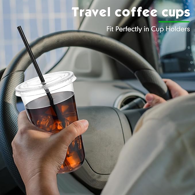 100 Set 18 oz Clear Plastic Cups with Lids and Straws, Disposable Iced Coffee PET Cups for Drinking Cold Beverage Juice Parfait Smoothie Milkshake Coffee Shops Party Supplies