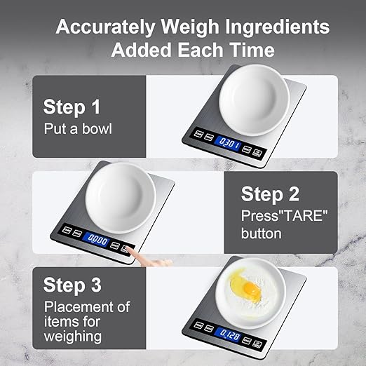 GRAM PRES Food Scale Rechargeable, 22lb Digital Kitchen Scale Weight Grams and oz with Timer & Hold Function for Cooking Baking, 1g/0.1oz Precise Graduation, Stainless Steel and Tempered Glass