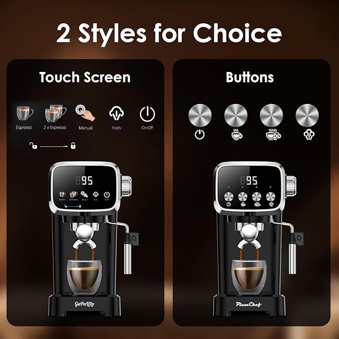 Slim 20 Bar Espresso Machine Coffee Maker with Milk Frother, Touch Control, Safety Lock,43oz Removable Tank for Home and Office Use(Touch Screen)