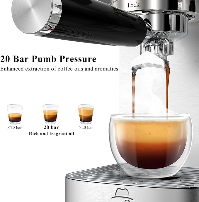 MAttinata Cappuccino Coffee Machine, Espresso Machine Touchscreen Control with Auto Milk Frother, Stainless Steel Espresso Maker 20 Bar, Latte Coffee Maker with for Home, Office with Timer