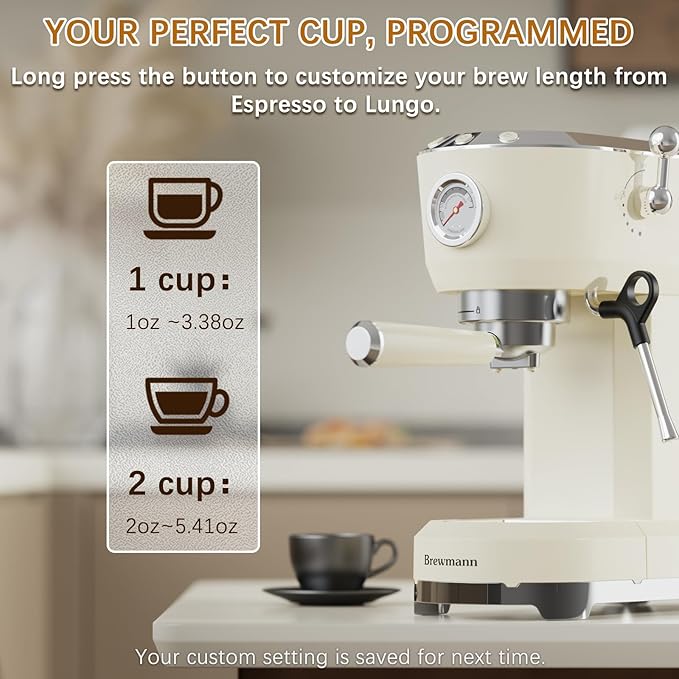 Espresso Machine 20 Bar, Latte and Cappuccino Machine with Steam Milk Frother, Fast Heating, Professional Espresso Maker for Home, 42oz Removable Water Tank, Cream