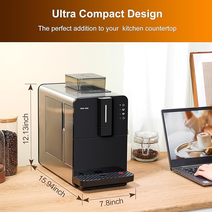 Mcilpoog Super Automatic Espresso Coffee Machine，Bean To Cup Fully Automatic Espresso Machine with Grinder,Easy To Use Wifi Touch Screen Coffee Maker.19 Bar Barista Pump(Hi series 01)