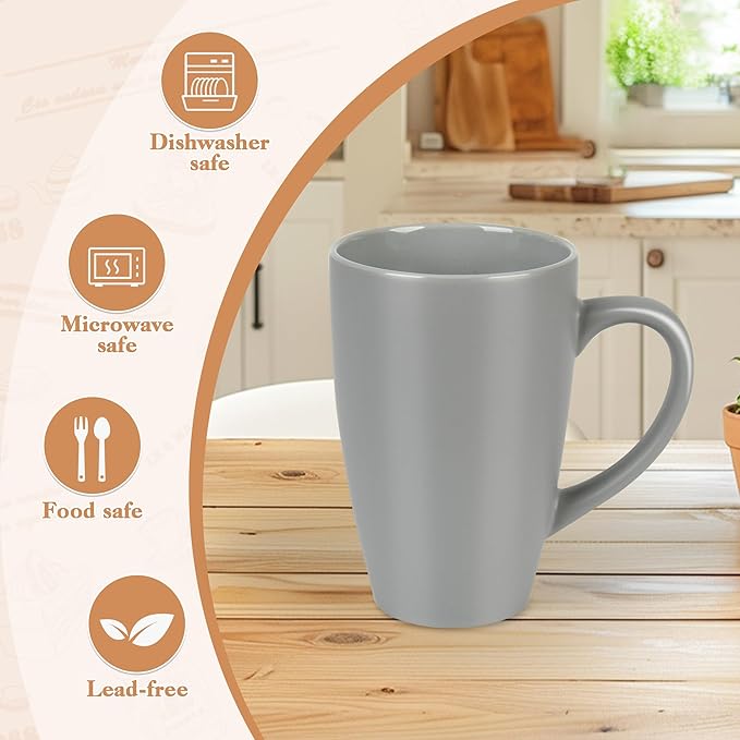 BYCNZB 20oz Extra Large Ceramic Tall Coffee Mugs Set for Coffee Tea Hot Cocoa set of 4 Dishwasher & Microwave Safe (Matte gray)
