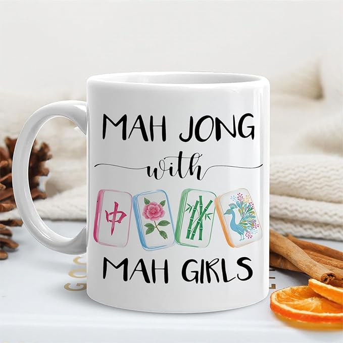 Chinese Mahjong mug Gifts for Mah Jong Players Lovers，mah jong Gifts for Women Coffee Cup,Mahjong Accessories Ceramic Coffee Tea Mug 11 oz