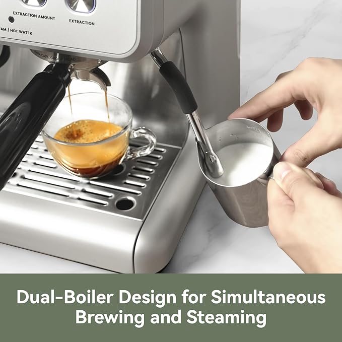 Gevi Dual Boiler Espresso Machine with Built-in Grinder & Barista Steam Wand | 58mm Commercial Portafilter, 31 Grind Settings, Stainless Steel | For Home Barista Use