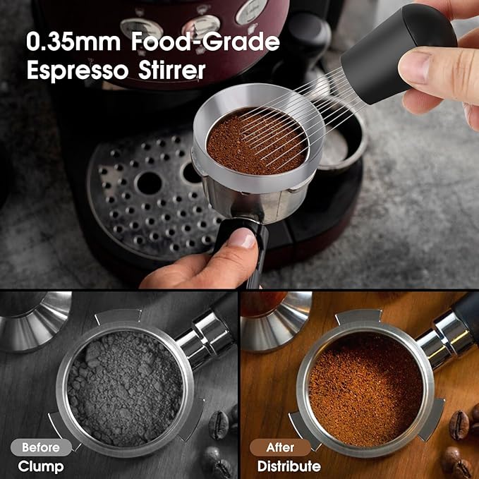 51mm Espresso Accessories Kit, Spring Loaded Calibrated Tamper, WDT Tool and Dosing Funnel Set Fits Delonghi 51 mm Espresso Coffee Machines and Portafilter