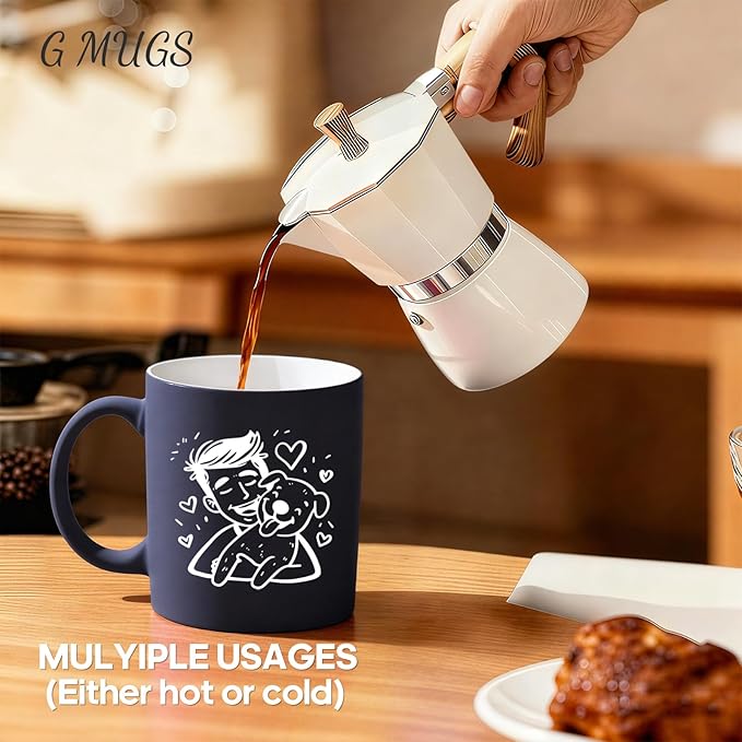 G MUGS Ceramic Coffee Tea Mug, Cute Boy & Dog Hug Design Mug (Solid Purple), Adorable Pet Lover Gift for Men Women,13oz Yellow And Pink Mug