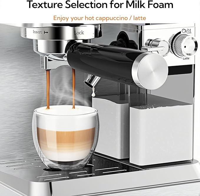 MAttinata CM1833L Automatic Cappuccino Machine, 20 Bar Espresso Maker with Dual Boiler & Self-Cleaning Milk Frother, Touch Screen Coffee Machine for Latte, Stainless Steel Home and Office, Silver