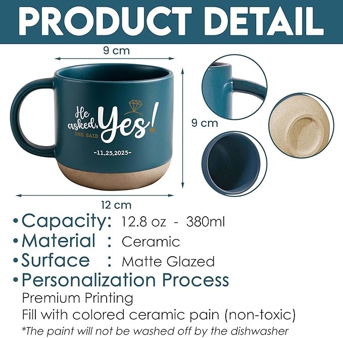Personalized Engagement Photo Pottery Mug 12oz, She Said Yes Coffee Mug, Custom Couple Picture Mug, Wedding & Anniversary for Couple