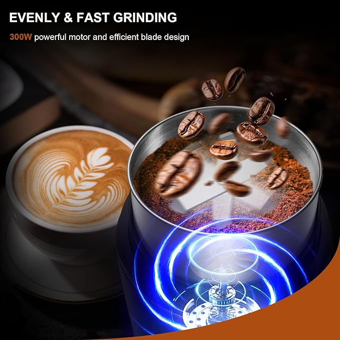 Spice Grinder Electric, Electric Coffee Bean Grinder for Kitchen, Stainless Steel Removable Chamber, Up to 12 Cups, Easy for Coffee Beans,Spices,Herb,flaxseed and Nuts, Silver
