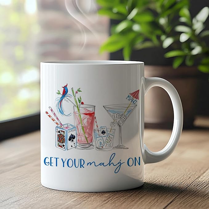 Mahjong Cocktail mug Gifts for Mah Jong Lover Players,mahjong gifts for women,Mah jong Accessories Ceramic Coffee Tea Mug 11 oz