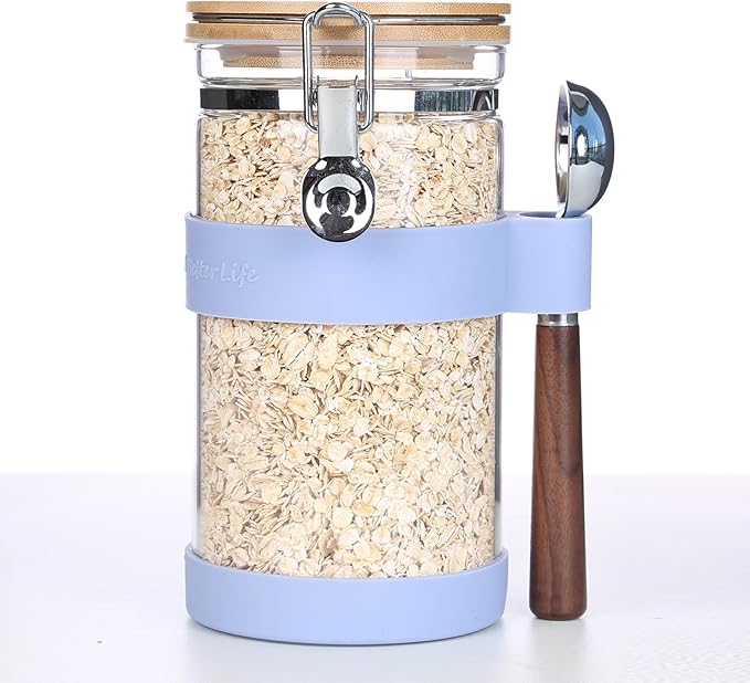 KKC Airtight Coffee Canister, Glass Coffee Bean Storage Contaienr with Silicon Scoop Holder, Non-Slip Silicon Coffee Storage Canister with Spoon for 1 lb Bean,40 Fluid-oz