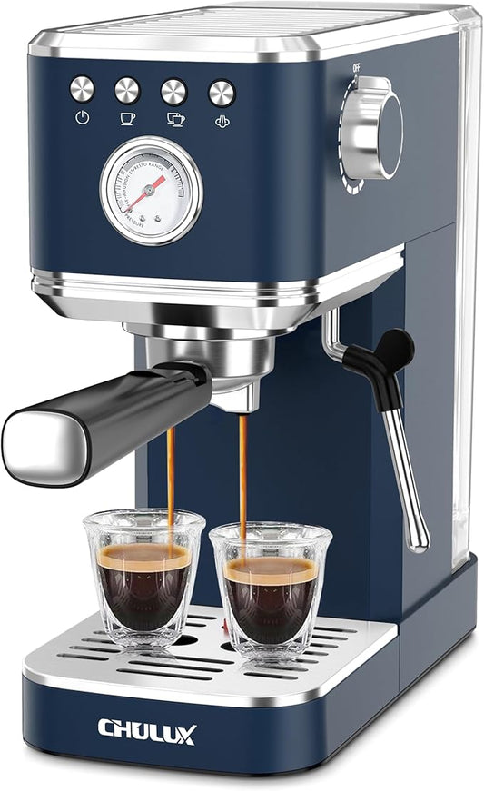 CHULUX Slim 2026 Upgrade Espresso Machine with Milk Frother Steam Wand, 20 Bar Professional Italian Pump Espresso Coffee Machine for Home Cappuccino & Latte Maker, Stainless Steel, Navy