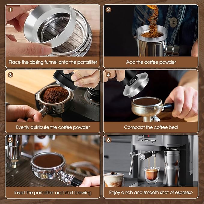 51mm Espresso Accessories Kit, Espresso Distribution Tool, Spring Loaded Calibrated Tamper and Dosing Funnel Set, Coffee Distributor Leveler Fits Delonghi 51 mm Machines and Portafilter