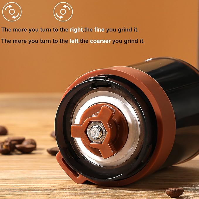 Manual Coffee Grinder - Ceramic Burr, Adjustable Coarse to Fine, 30g Beans & 60ml Powder, Stainless Steel Detachable Handle for Espresso, French Press, Camping